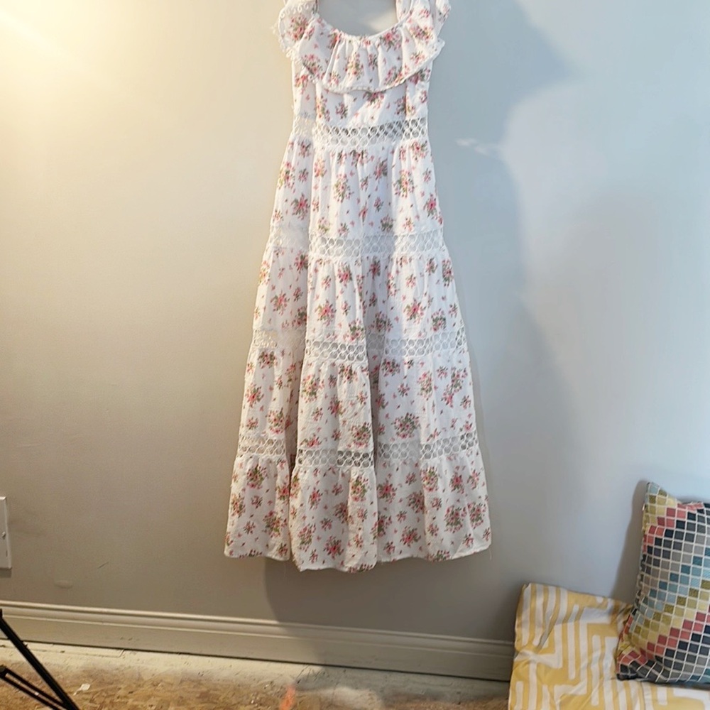 Altar’d State Graciela Floral Bohemian Lace Ruffle Maxi Dress women size XS - Picture 5 of 10